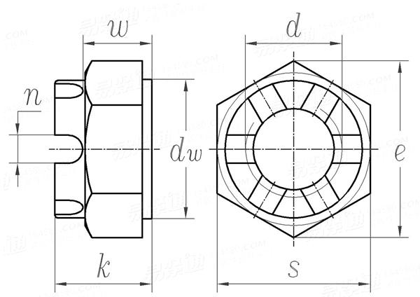 An Hexagon Slotted Castle Nuts Fine Thread