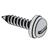 Slotted pan head tapping screws and plain washer assemblies